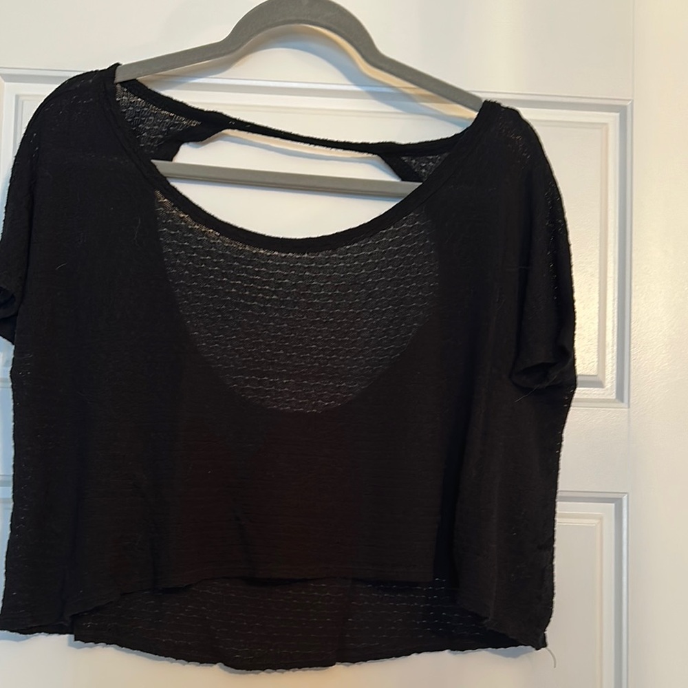 Sweet Claire Black Short Sleeve Crop Blouse
